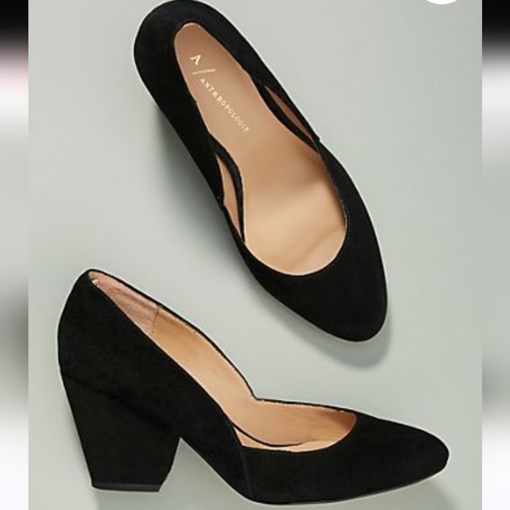 Anthropologie Black Suede Heels Size 8.5 M4D3 Helen Block Heels